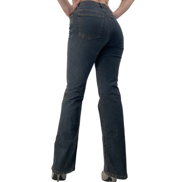 Vintage Y2k Olsen Flared Jeans Embroidered Applique High Rise Rigid Denim 27/ 6 - Picture 2 of 9